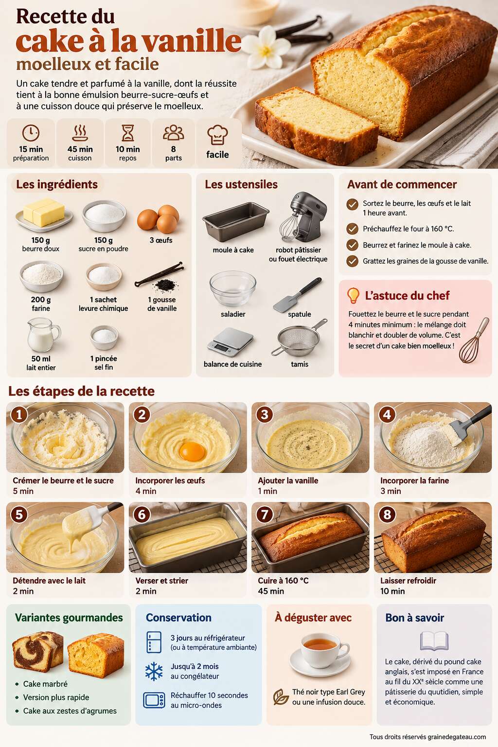 Fiche recette Recette du cake à la vanille moelleux et facile Fiche recette Recette du cake à la vanille moelleux et facile