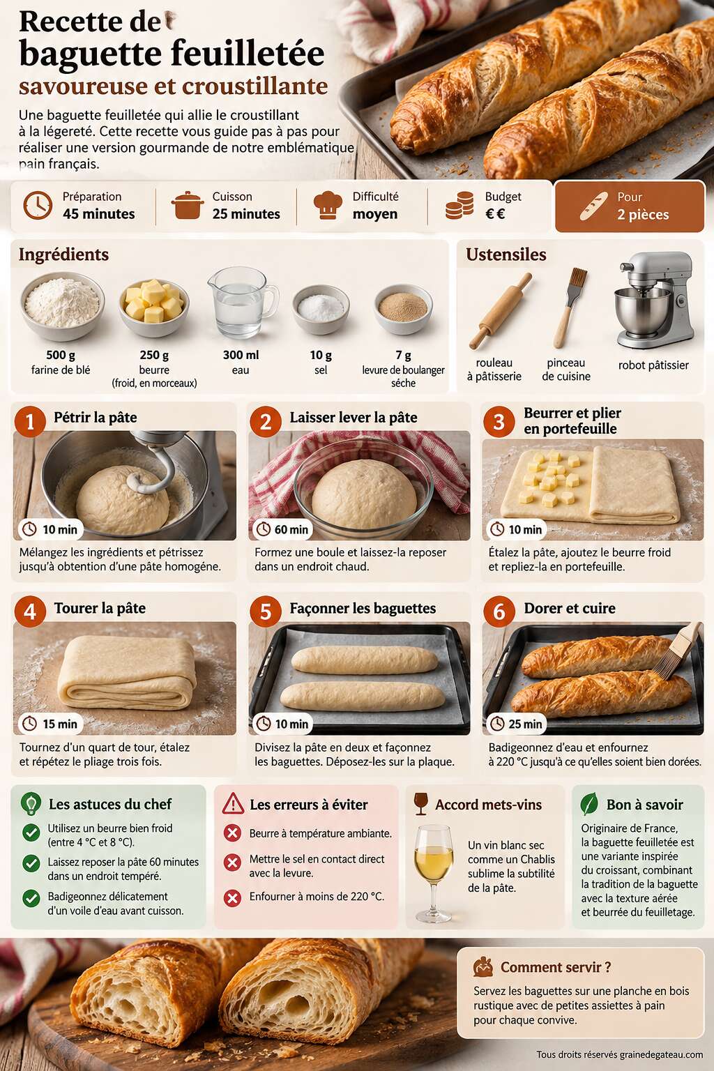 Fiche recette Recette de baguette feuilletée savoureuse et croustillante Fiche recette Recette de baguette feuilletée savoureuse et croustillante