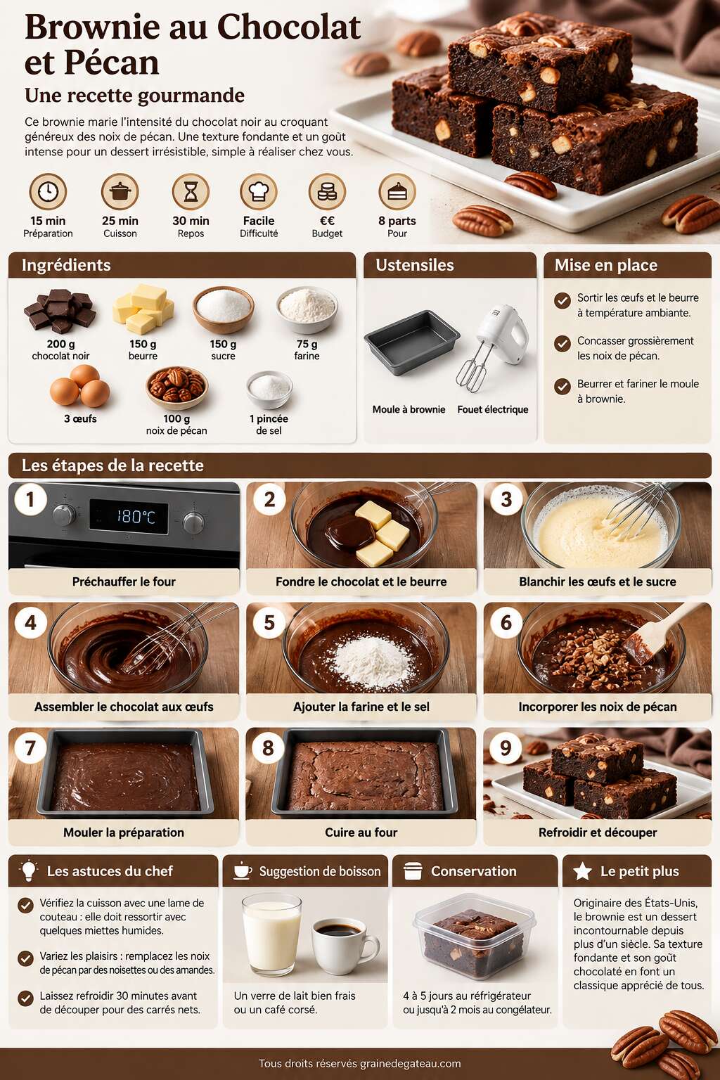 Fiche recette Brownie au Chocolat et Pécan : recette Gourmande Fiche recette Brownie au Chocolat et Pécan : recette Gourmande
