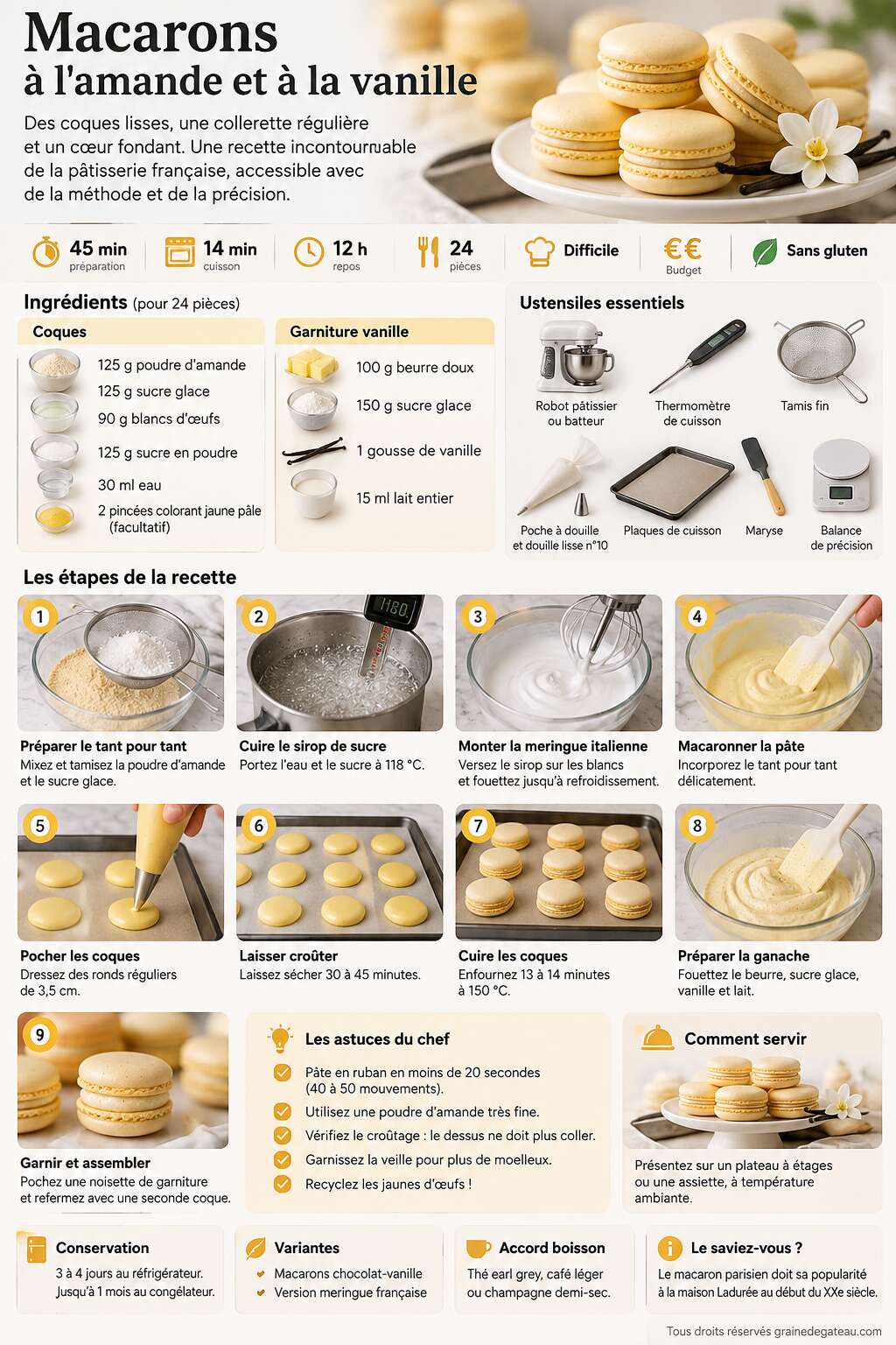 Fiche recette Recette de macarons à l'amande et à la vanille Fiche recette Recette de macarons à l'amande et à la vanille