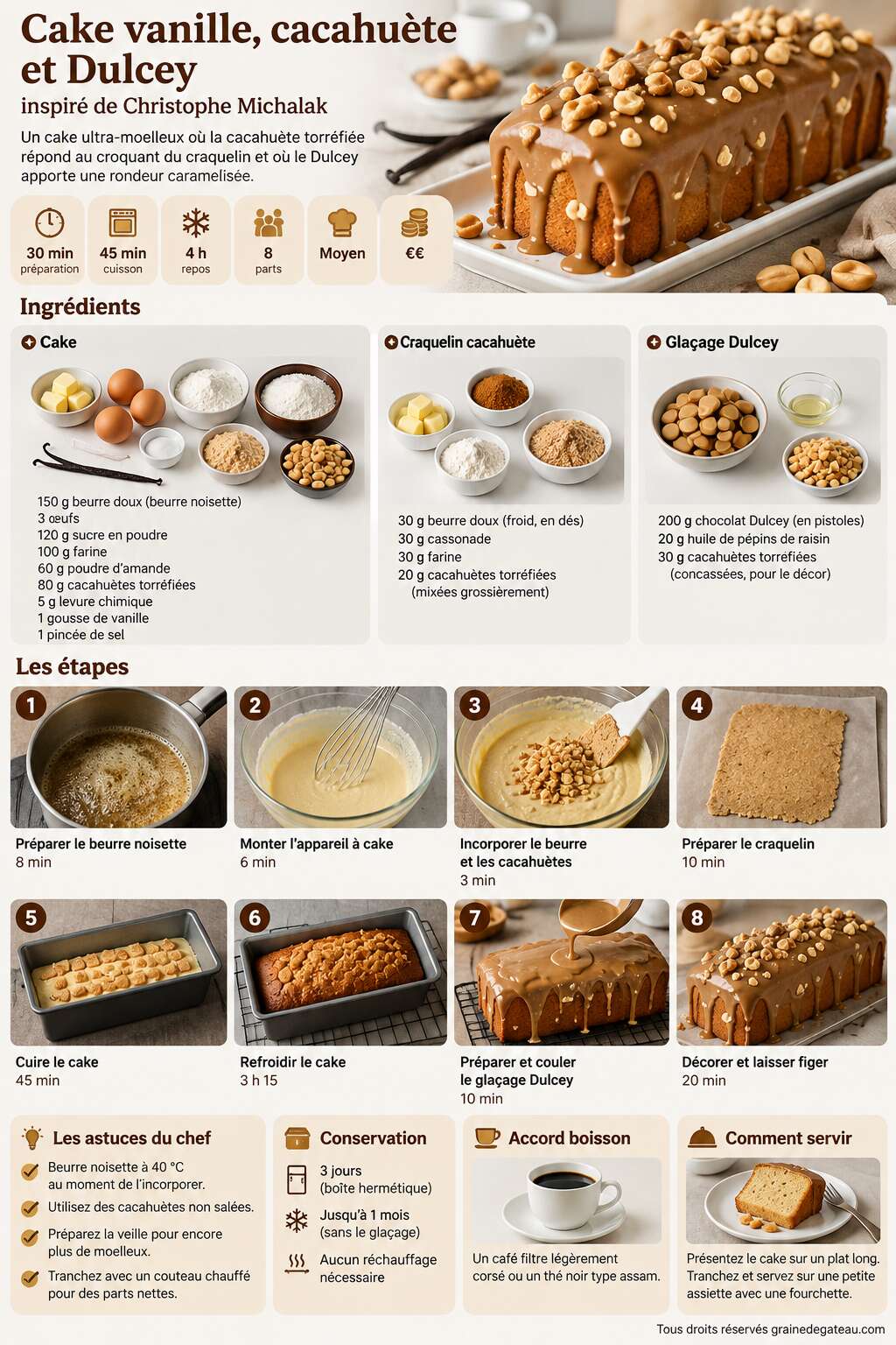 Fiche recette Cake vanille, cacahuète et Dulcey inspiré de Christophe Michalak Fiche recette Cake vanille, cacahuète et Dulcey inspiré de Christophe Michalak