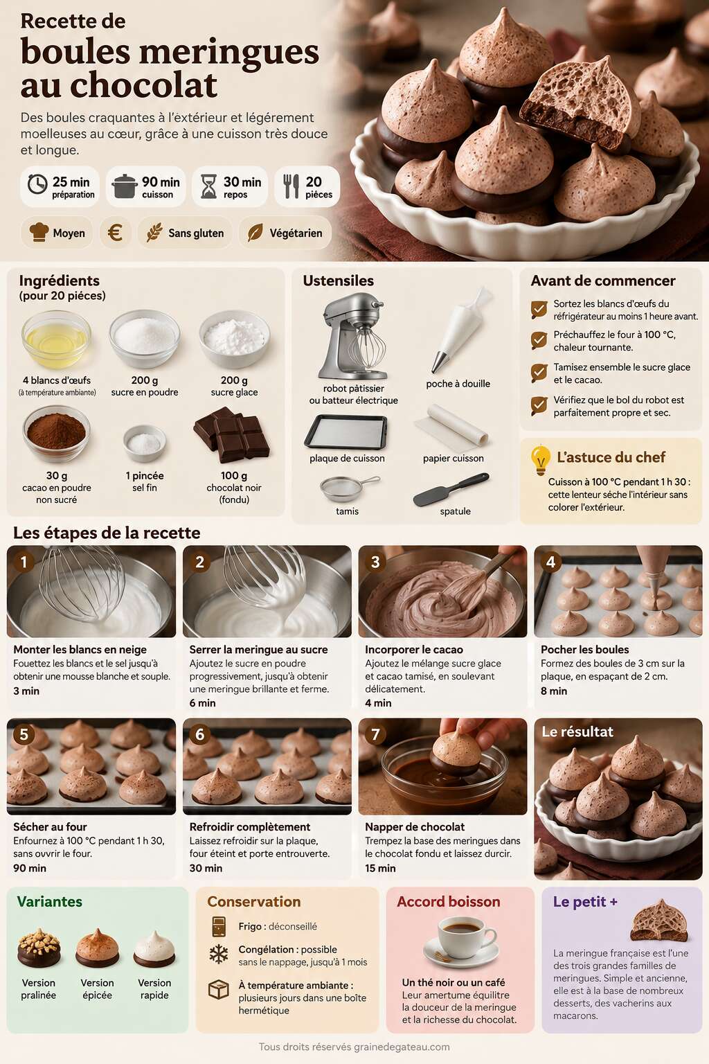 Fiche recette Recette de boules meringues au chocolat Fiche recette Recette de boules meringues au chocolat