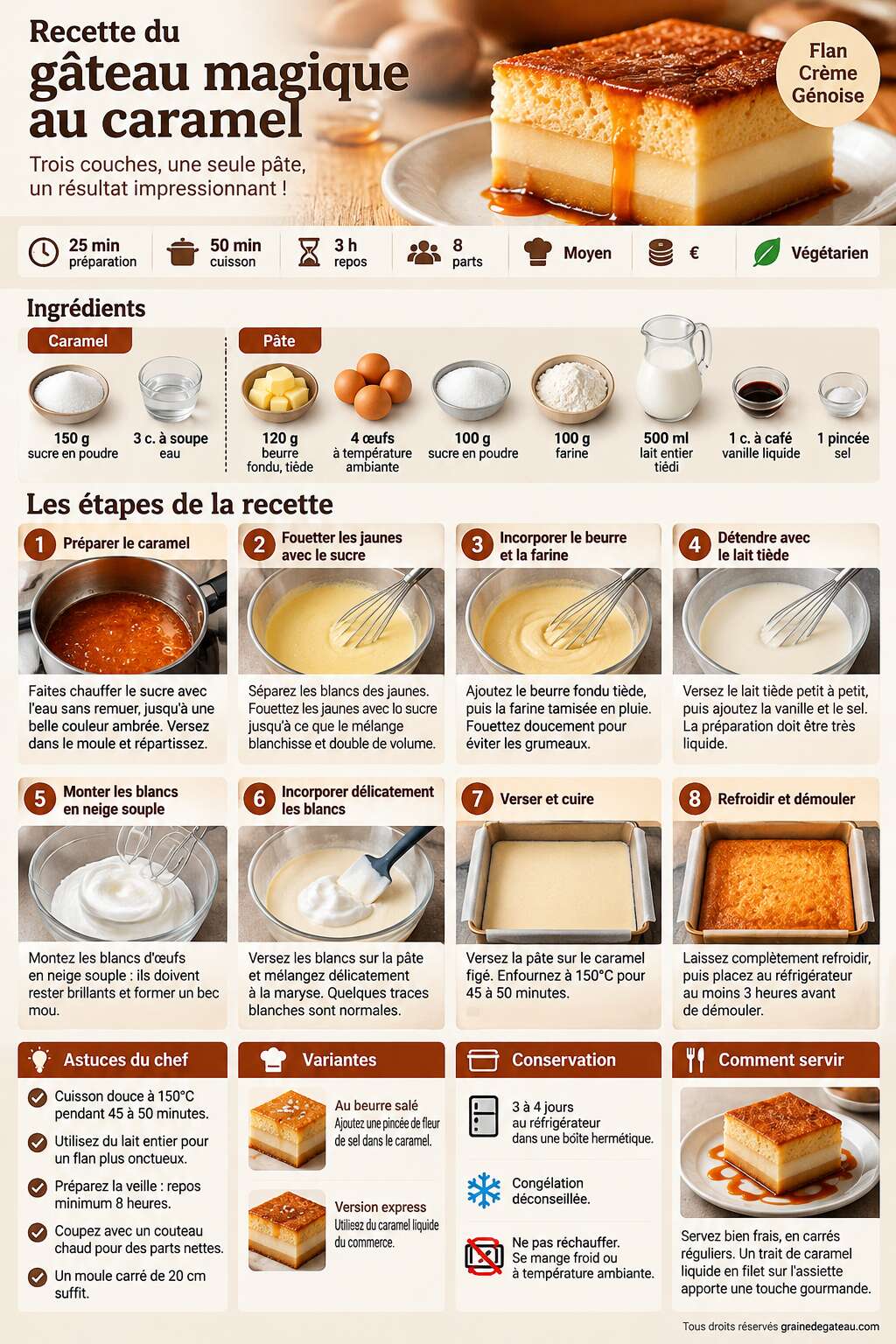 Fiche recette Recette du gâteau magique au caramel Fiche recette Recette du gâteau magique au caramel