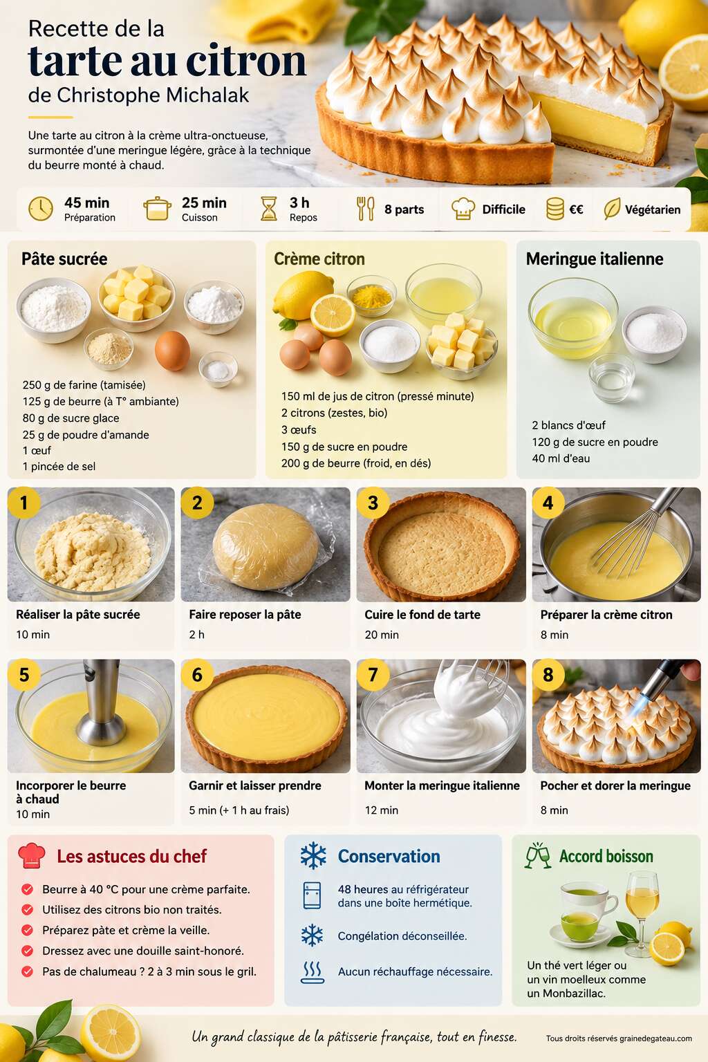 Fiche recette Recette de la tarte au citron de Christophe Michalak
