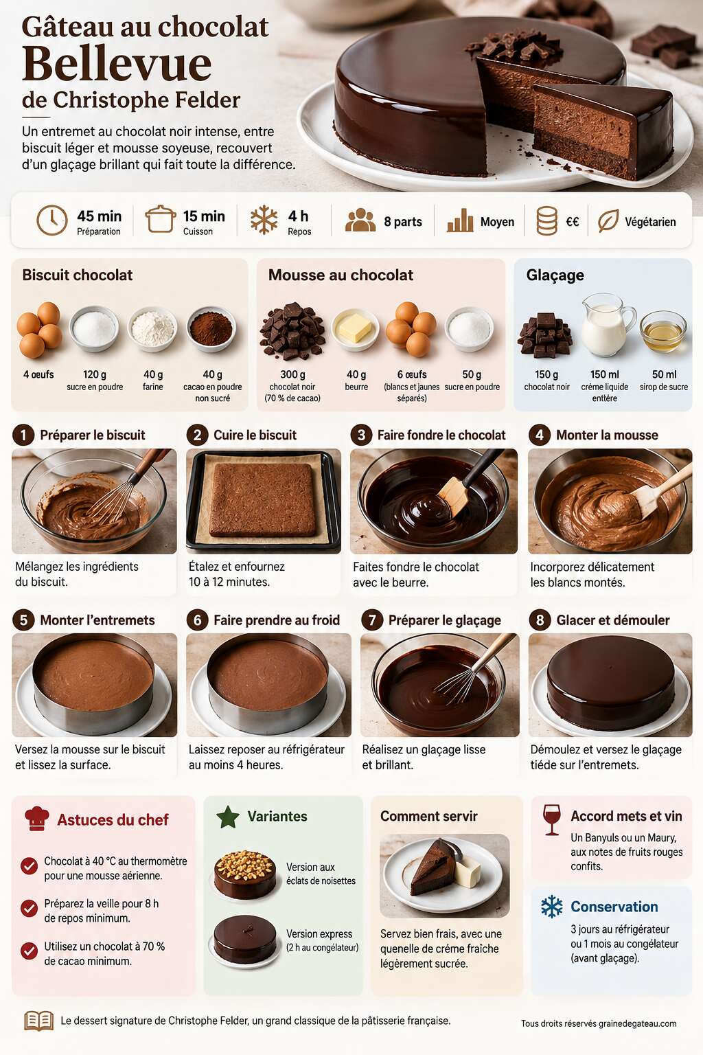 Fiche recette Recette du g&acirc;teau au chocolat Bellevue de Christophe Felder