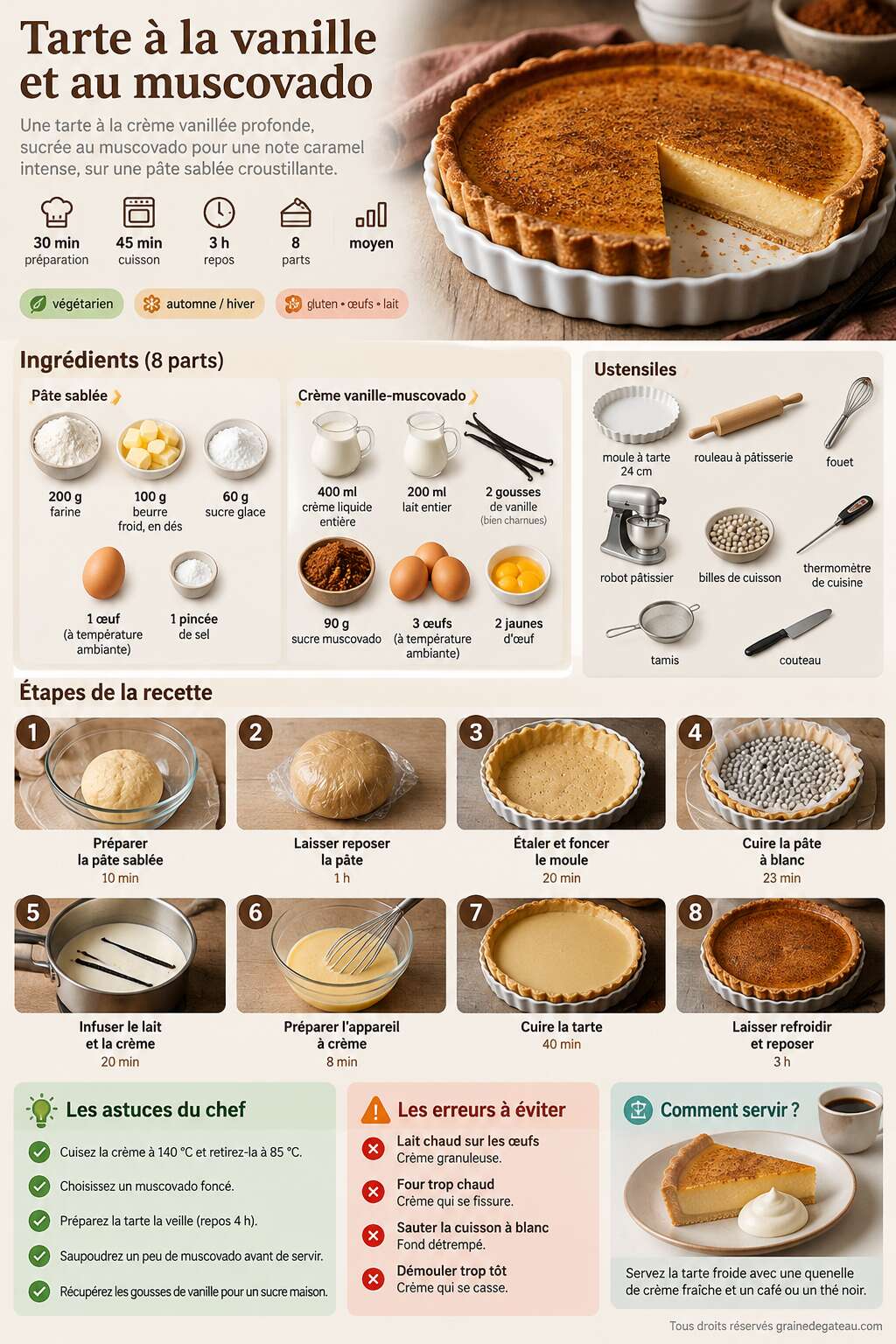Fiche recette Recette de tarte à la vanille et au muscovado Fiche recette Recette de tarte à la vanille et au muscovado