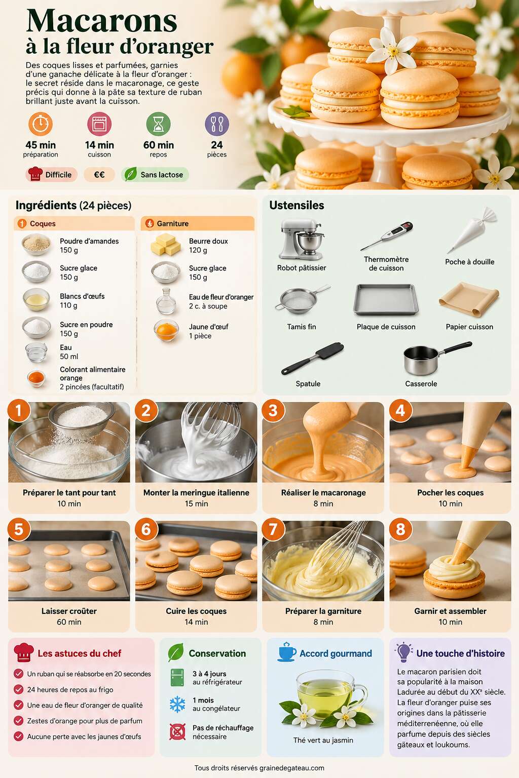 Fiche recette Recette de macarons à la fleur d'oranger Fiche recette Recette de macarons à la fleur d'oranger