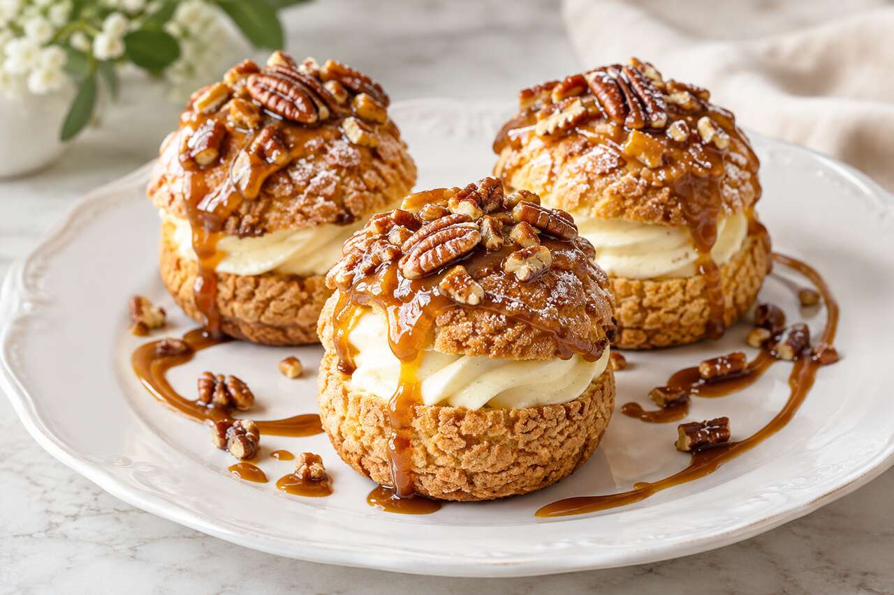 Recette de choux vanille, caramel et noix de pécan