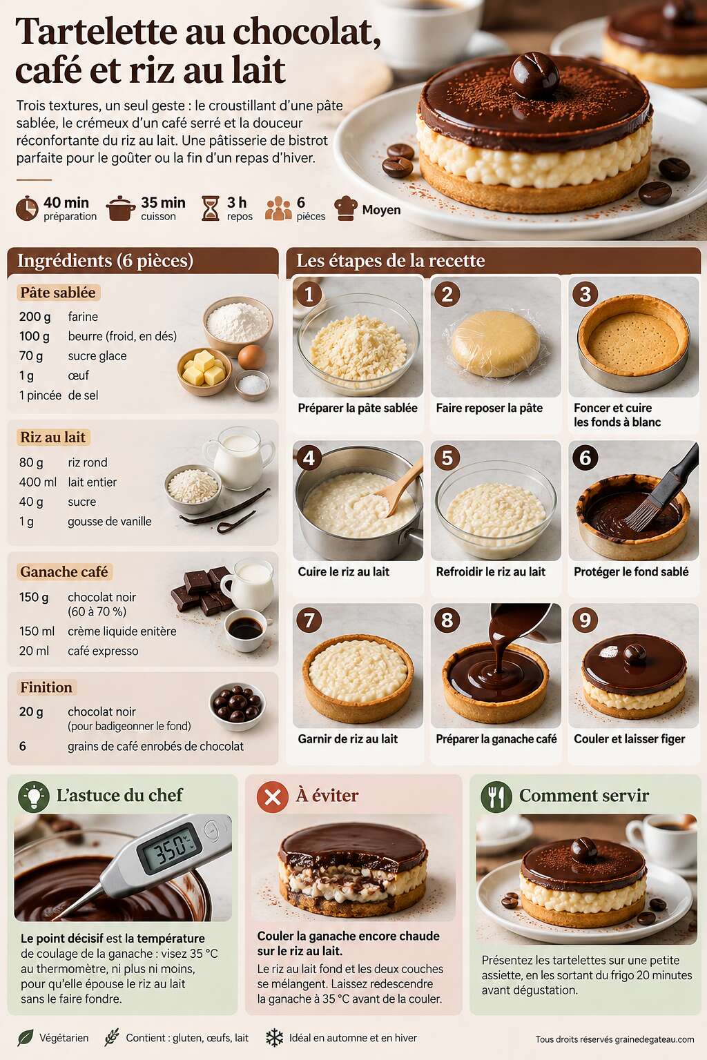 Fiche recette Recette de tartelette au chocolat, café et riz au lait Fiche recette Recette de tartelette au chocolat, café et riz au lait